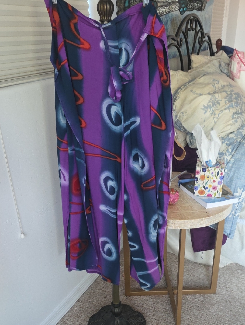 Caribbean Wide Leg Pants in Purple with Blue and Red Abstract Print